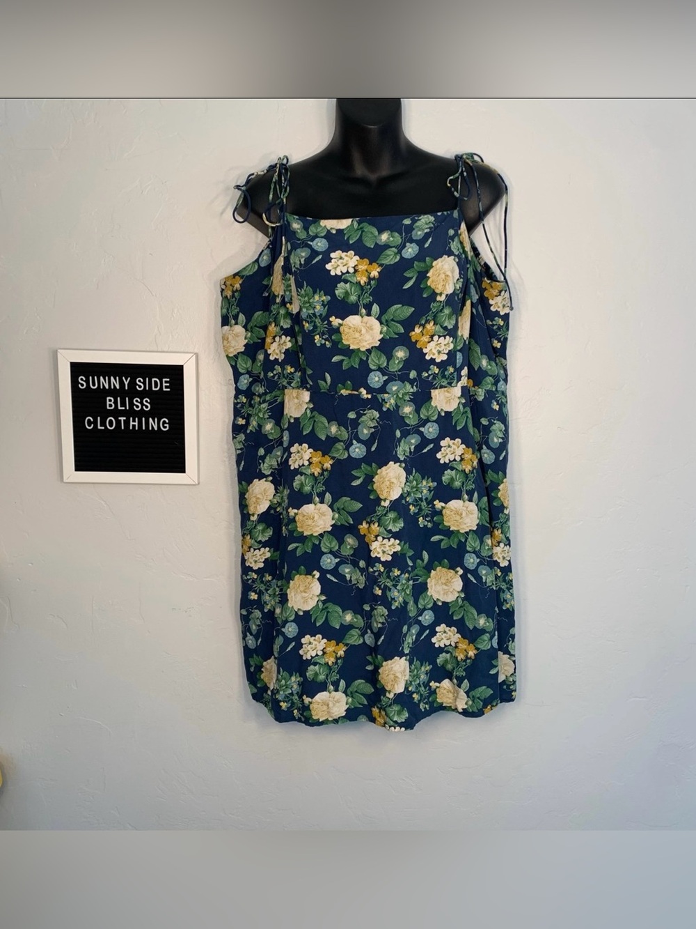 Old Navy Blue Yellow Floral Smocked Tie Shoulder Mini Dress Plus Size 3X